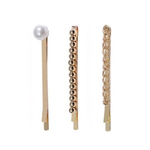 x3 Simple Gold Hair Clips Chain Pearl Dainty Hair Clips Hair Barrettes